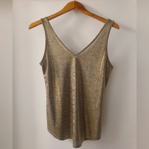 WHBM Metallic Dual-Neck Tank, Sz XS, Gold